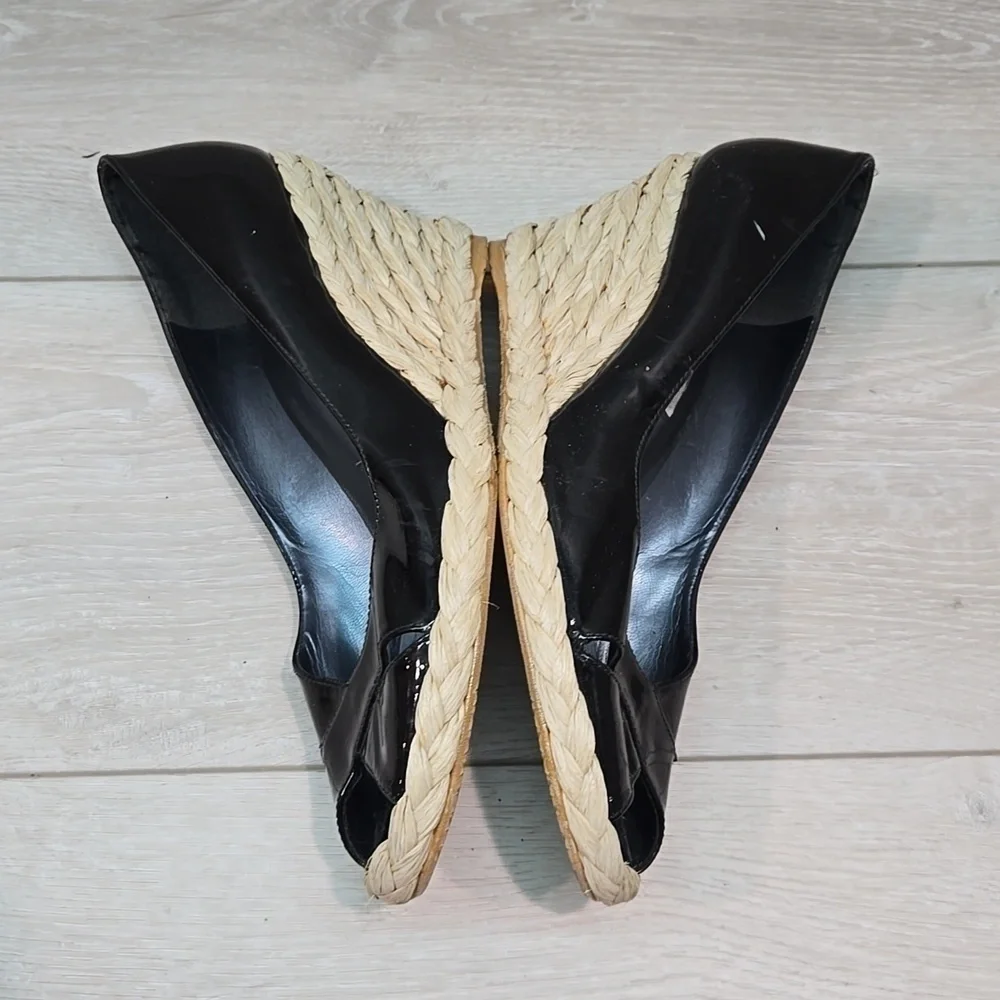 Stuart Weitzman Women Leather Espadrille Wedge Open Toe Sandals shoes sz 9.5M